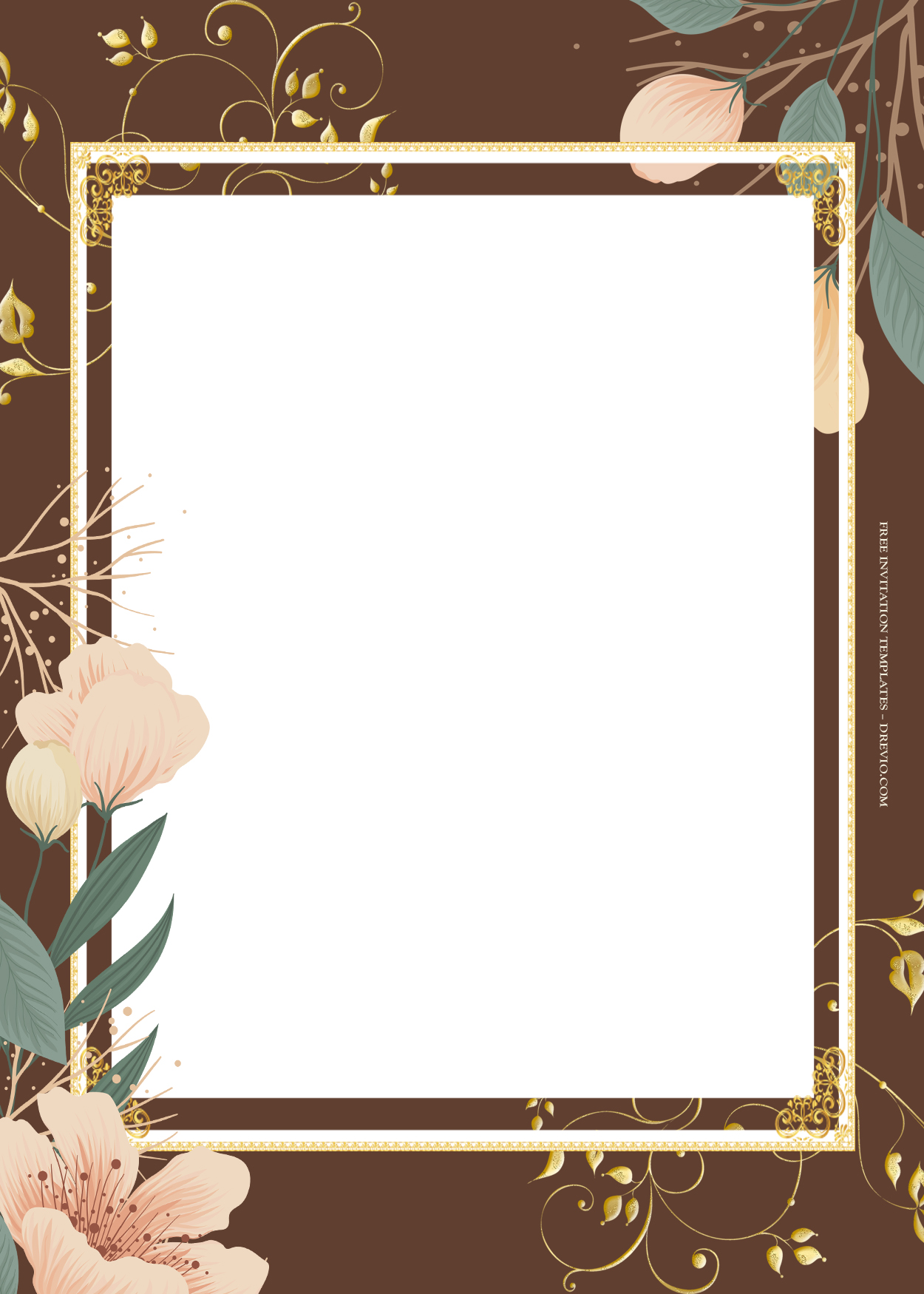 8+ Brown Spring Gold Floral Wedding Invitation Templates Five