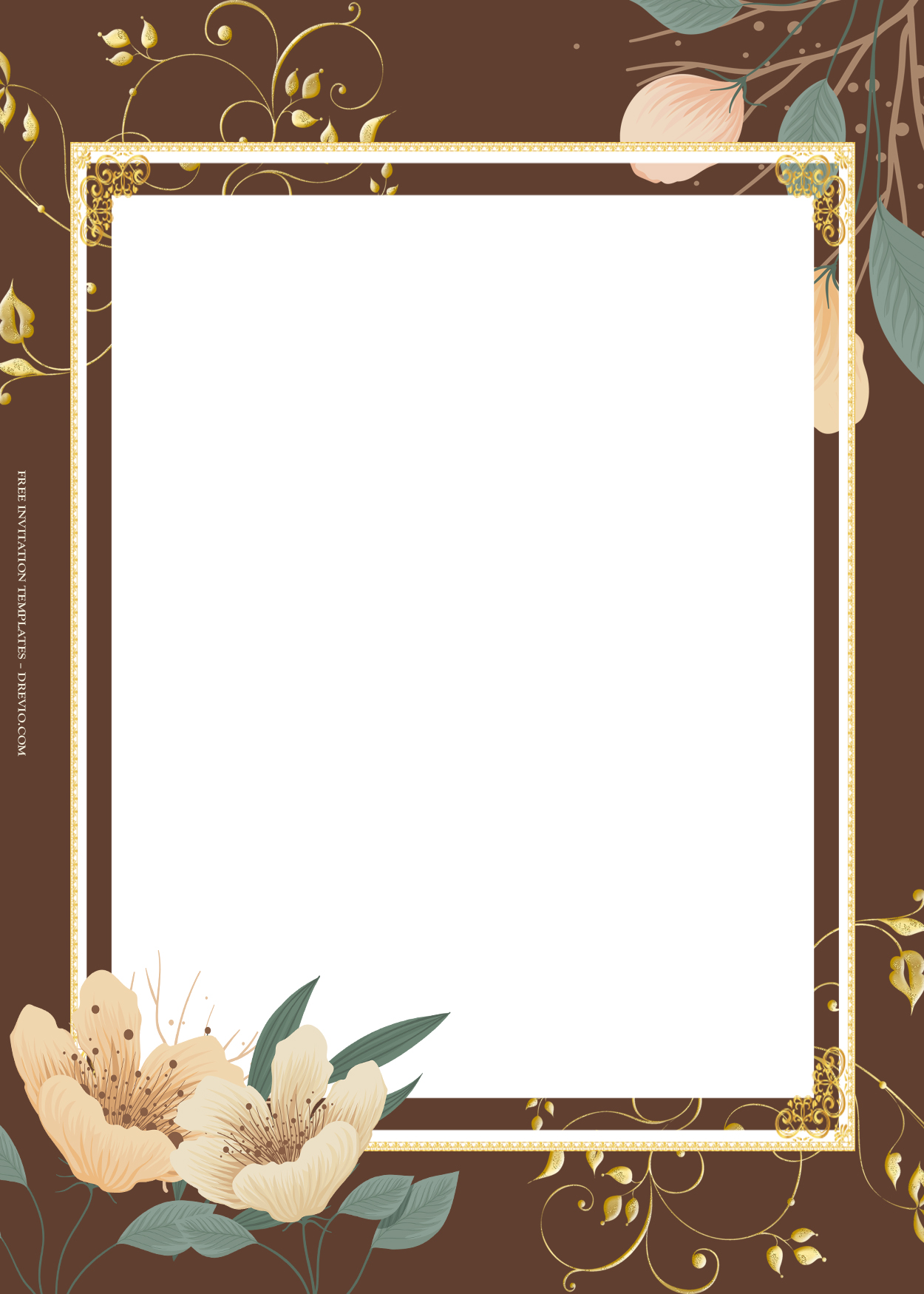 8+ Brown Spring Gold Floral Wedding Invitation Templates Four