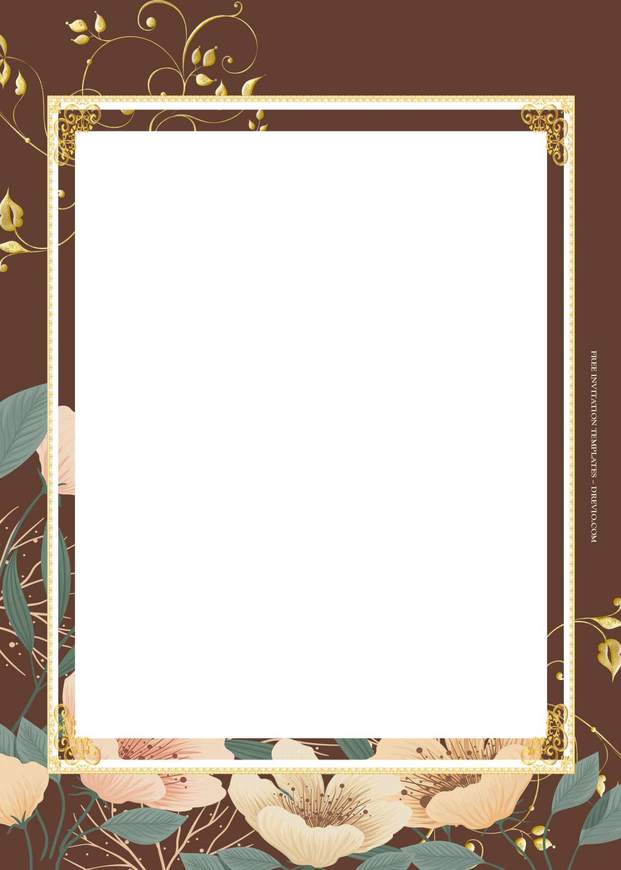 8+ Brown Spring Gold Floral Wedding Invitation Templates Six