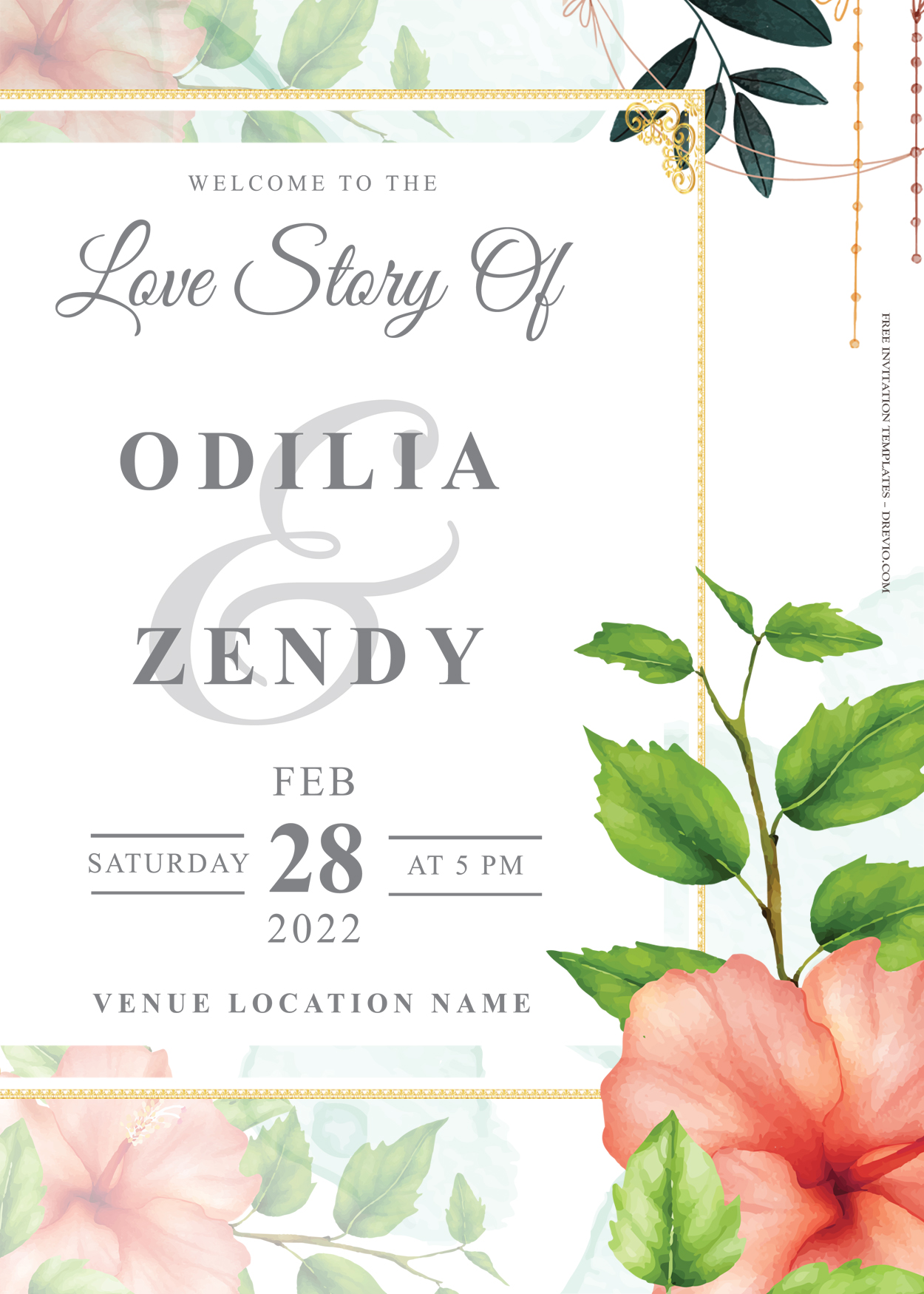 7+ Fresh Tropical Floral Gold Wedding Invitation Templates Title