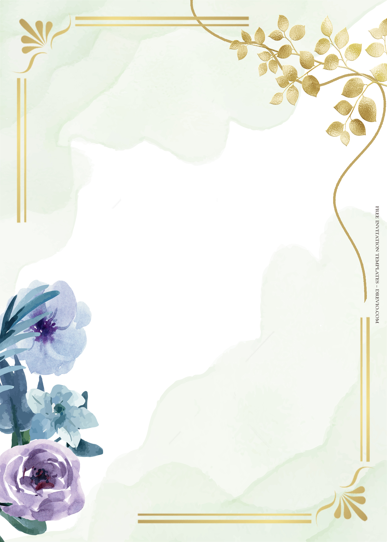 7+ Little Blue Gold Floral Wedding Invitation Templates Four