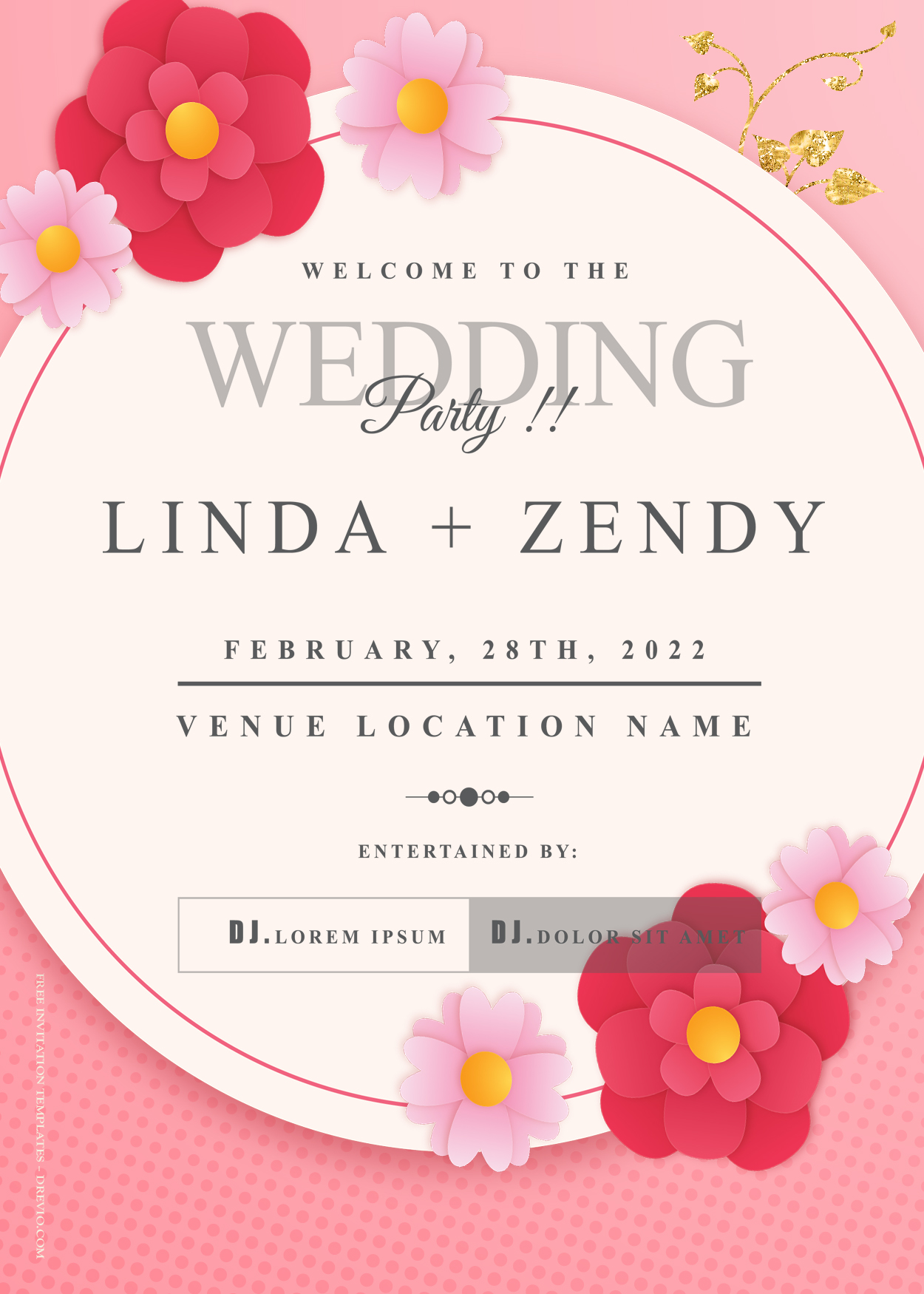 7+ Pink Soda Floral Gold Wedding Invitation Templates Title