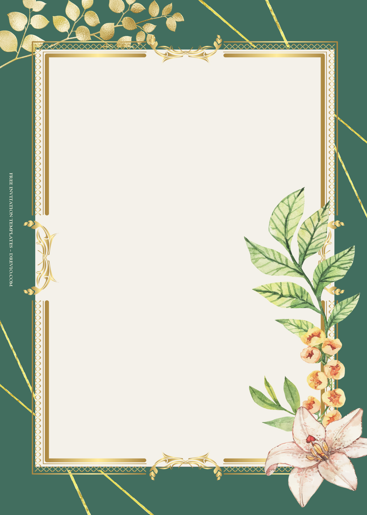 7+ Simple Greenery Gold Floral Wedding Invitation Templates Five