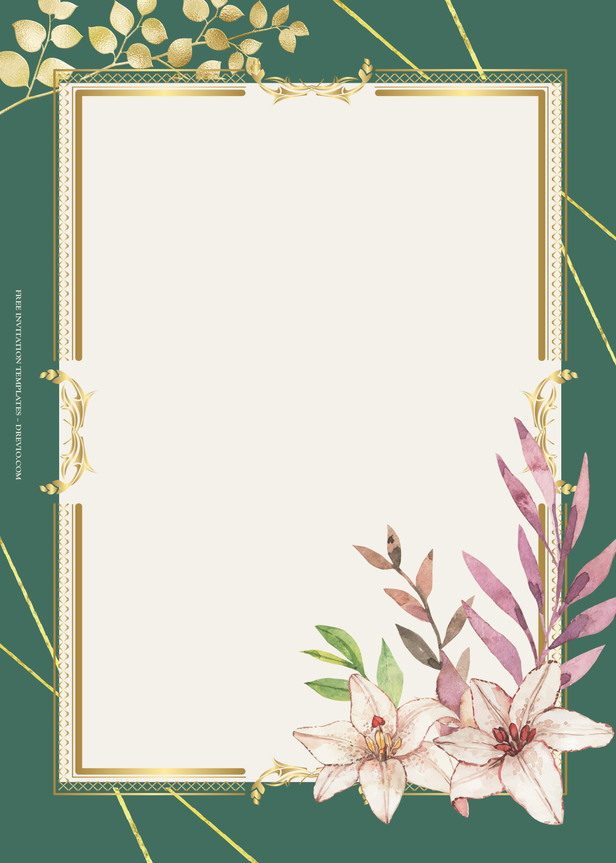 7+ Simple Greenery Gold Floral Wedding Invitation Templates Four