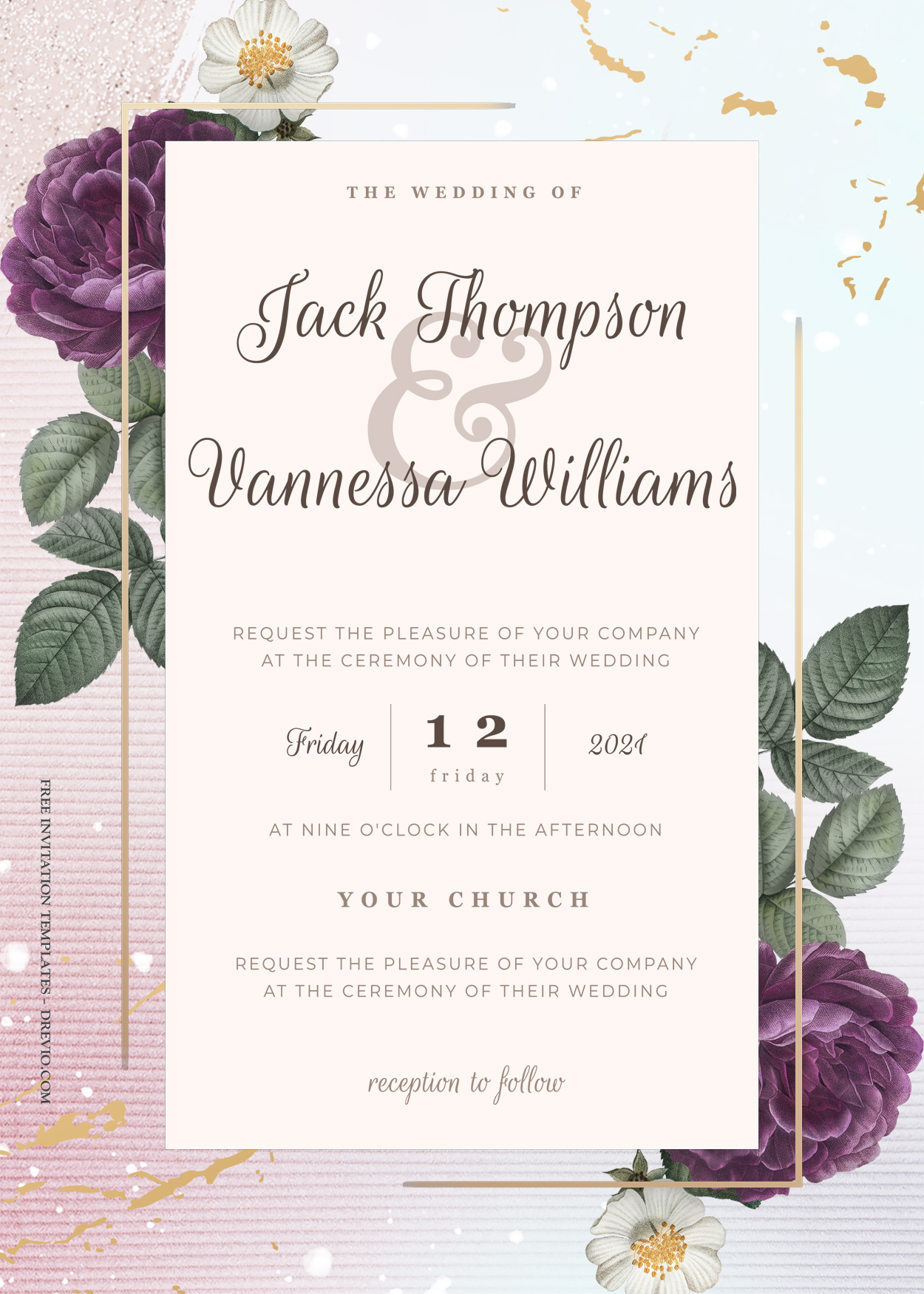 7+ Sparkling Peonies Gold Floral Wedding Invitation Templates Title