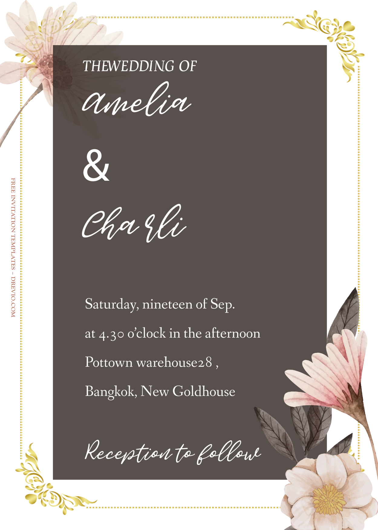 7+ Spring Diary Gold Floral Wedding Invitation Templates Title
