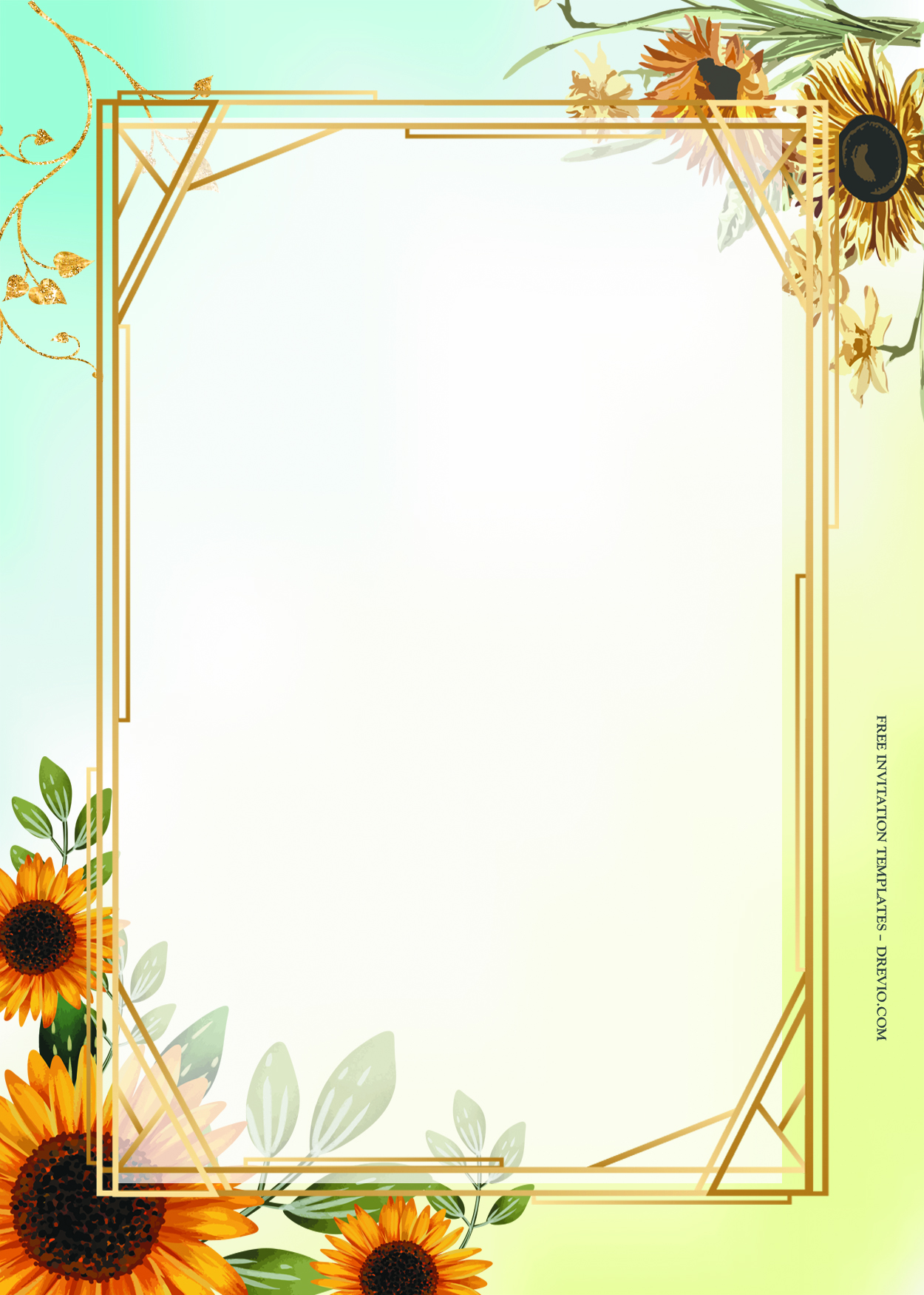 7+ Sunflowers Day Gold Floral Wedding Invitation Templates Templates Four