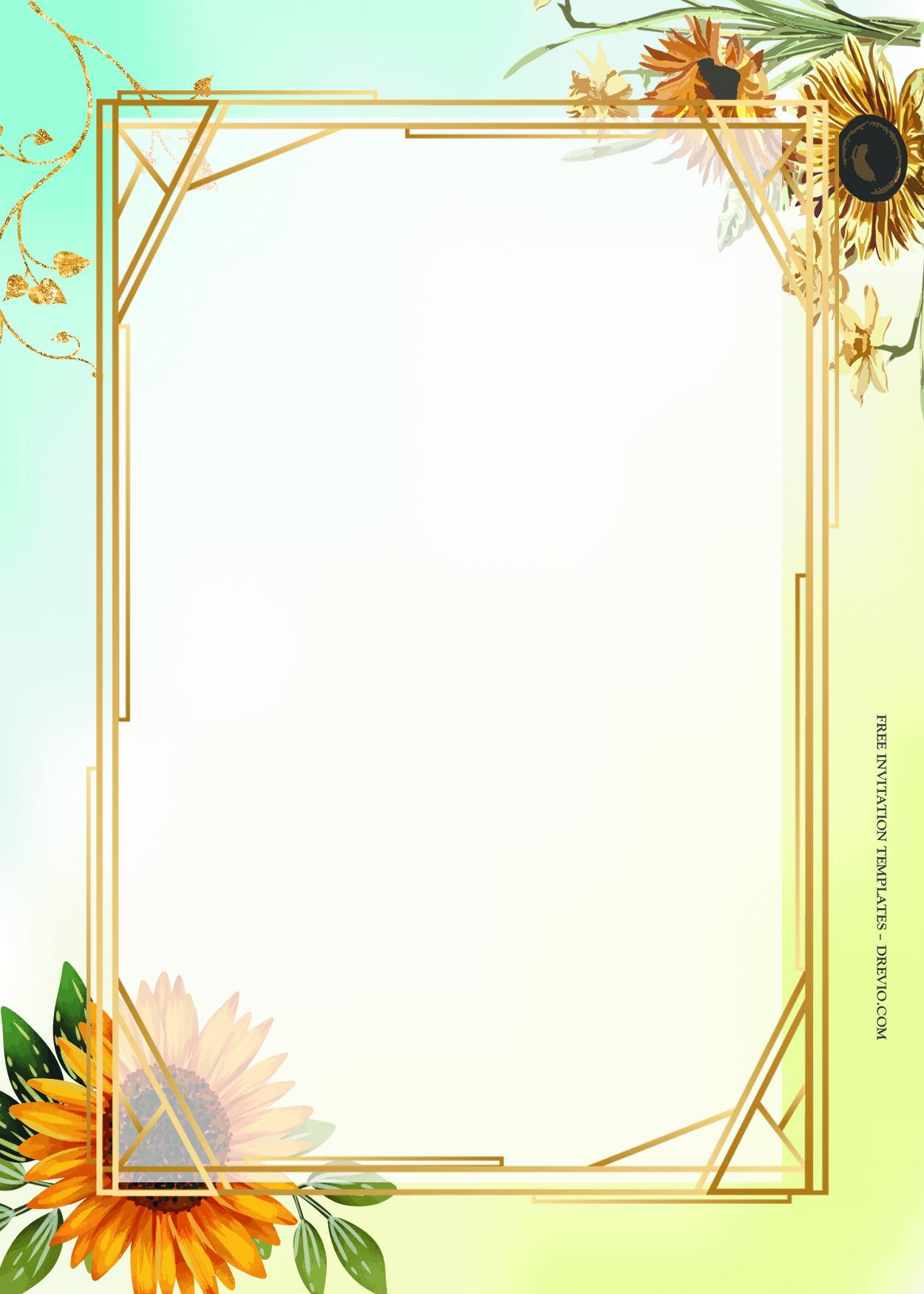 7+ Sunflowers Day Gold Floral Wedding Invitation Templates Templates Three