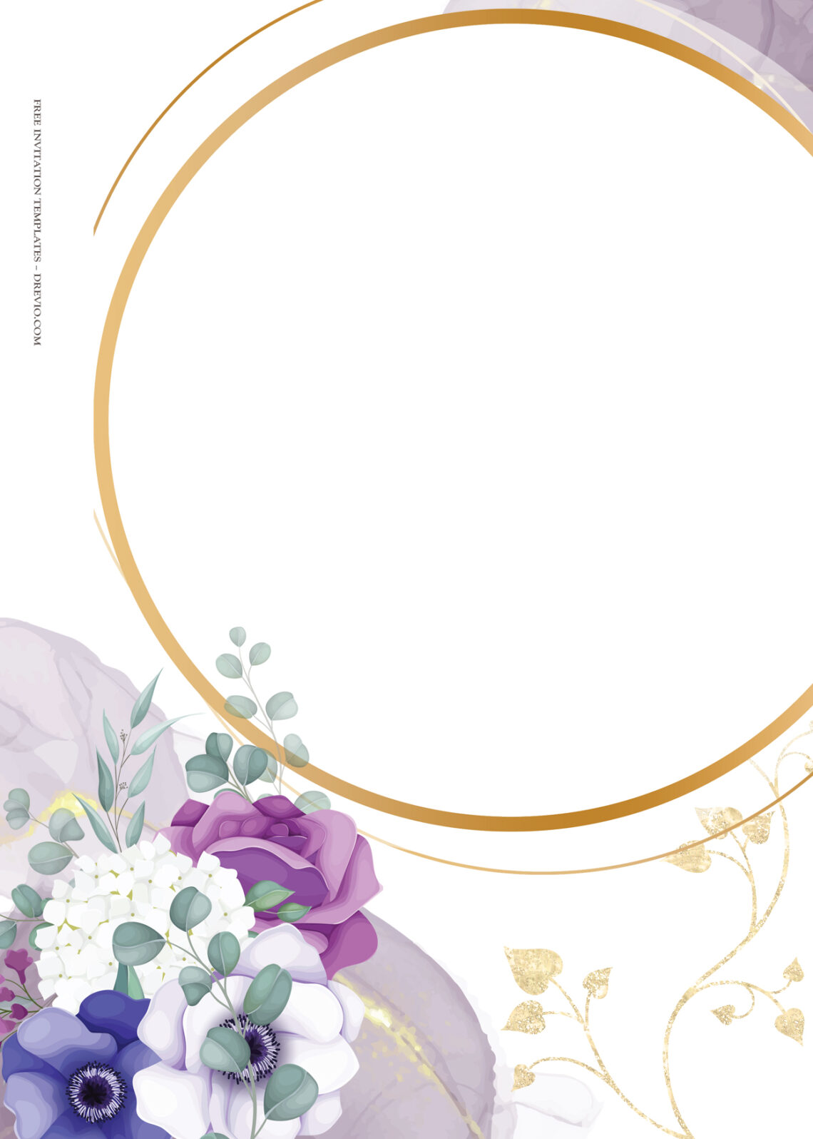 7+ The Flow Of Purple Floral Gold Wedding Invitation Templates - Drevio ...