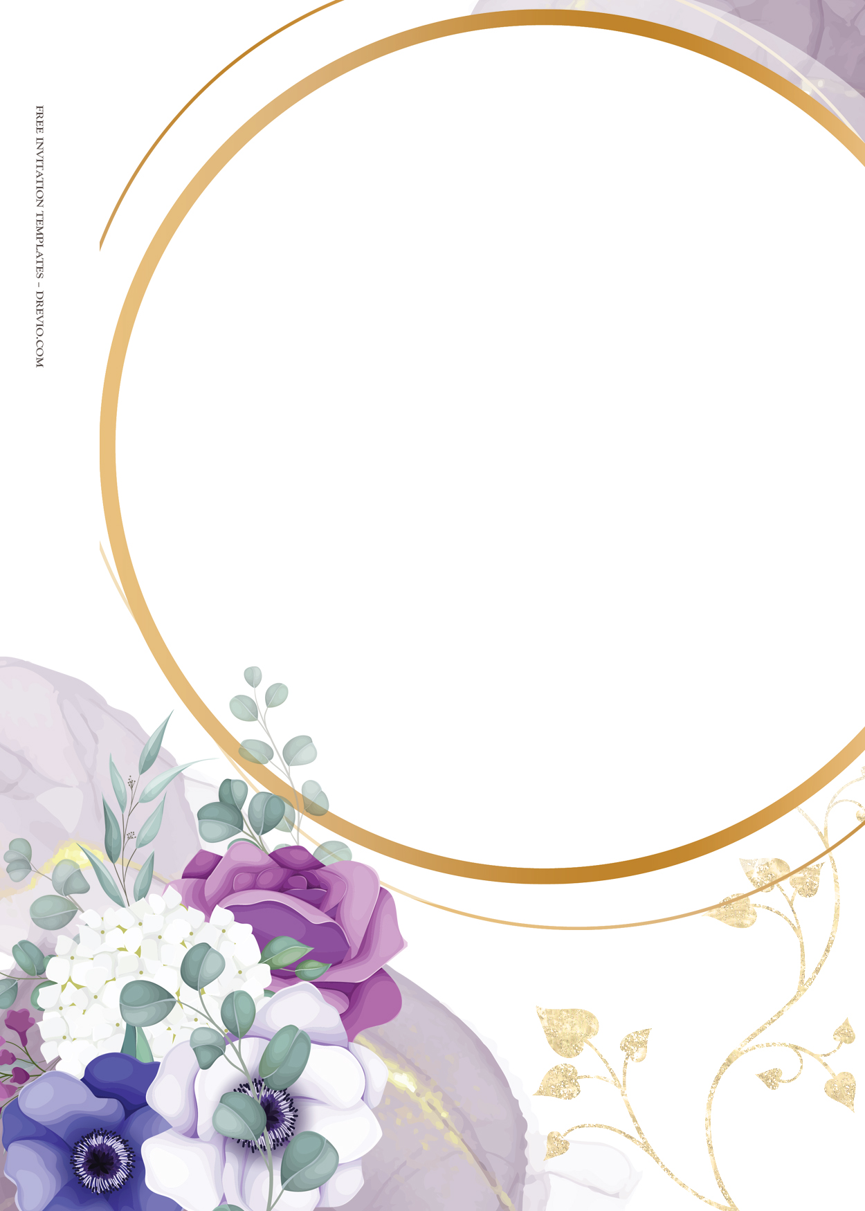 7+ The Flow Of Purple Floral Gold Wedding Invitation Templates Four