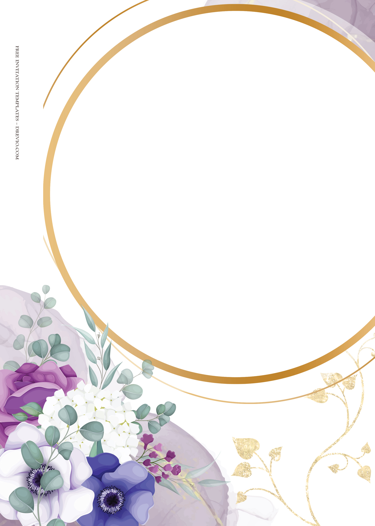 7+ The Flow Of Purple Floral Gold Wedding Invitation Templates Three