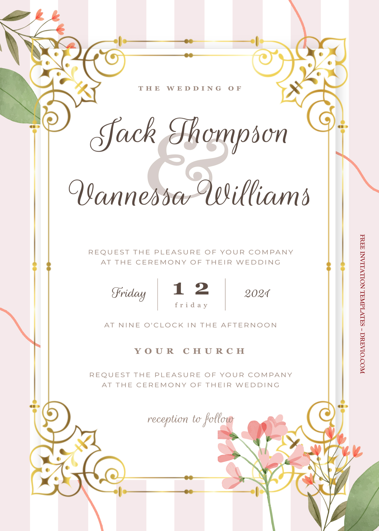 8+ Little Pink Floral Gold Wedding Invitation Templates Title
