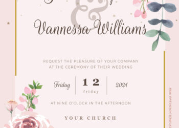 8+ Pink Romance Gold Floral Wedding Invitation Templates Title