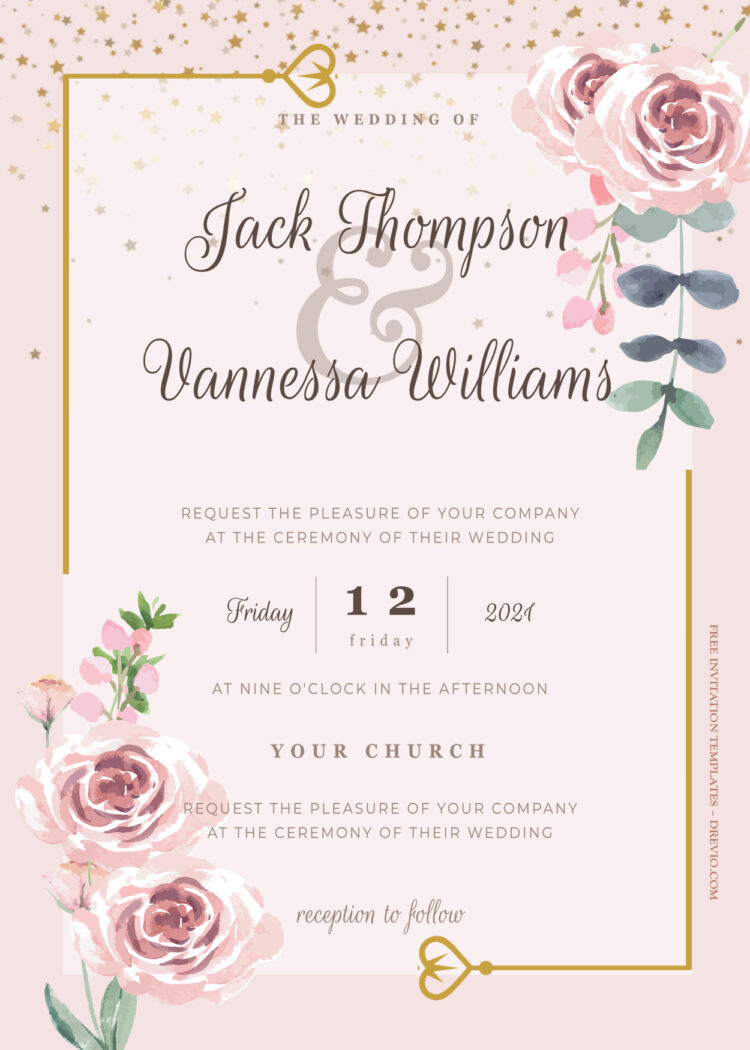 8+ Pink Romance Gold Floral Wedding Invitation Templates | Download ...
