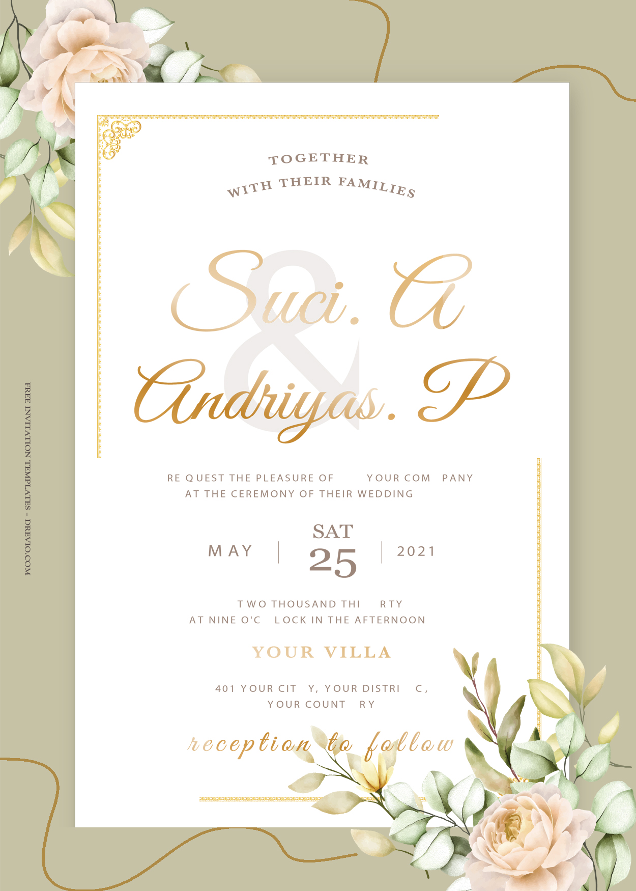 8+ Roses Fusion Floral Gold Wedding Invitation Templates Title