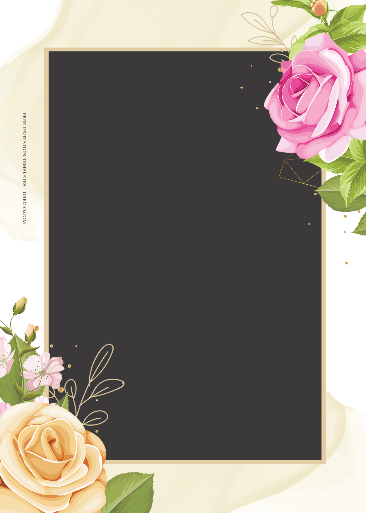 8+ Roses Corner Floral Gold Wedding Invitation Templates Two