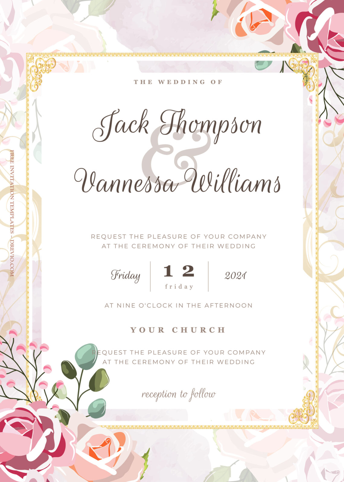 8+ Roses With Love Gold Wedding Invitation Templates - Drevio : Free ...