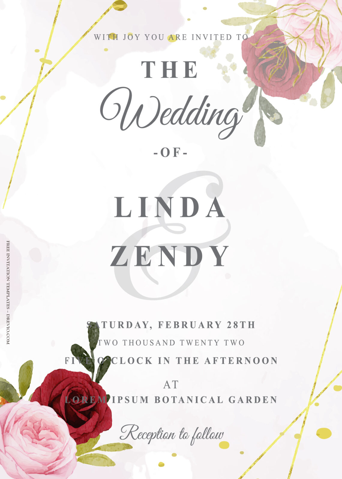 8+ Single Flower Gold Wedding Invitation Templates | Download Hundreds ...