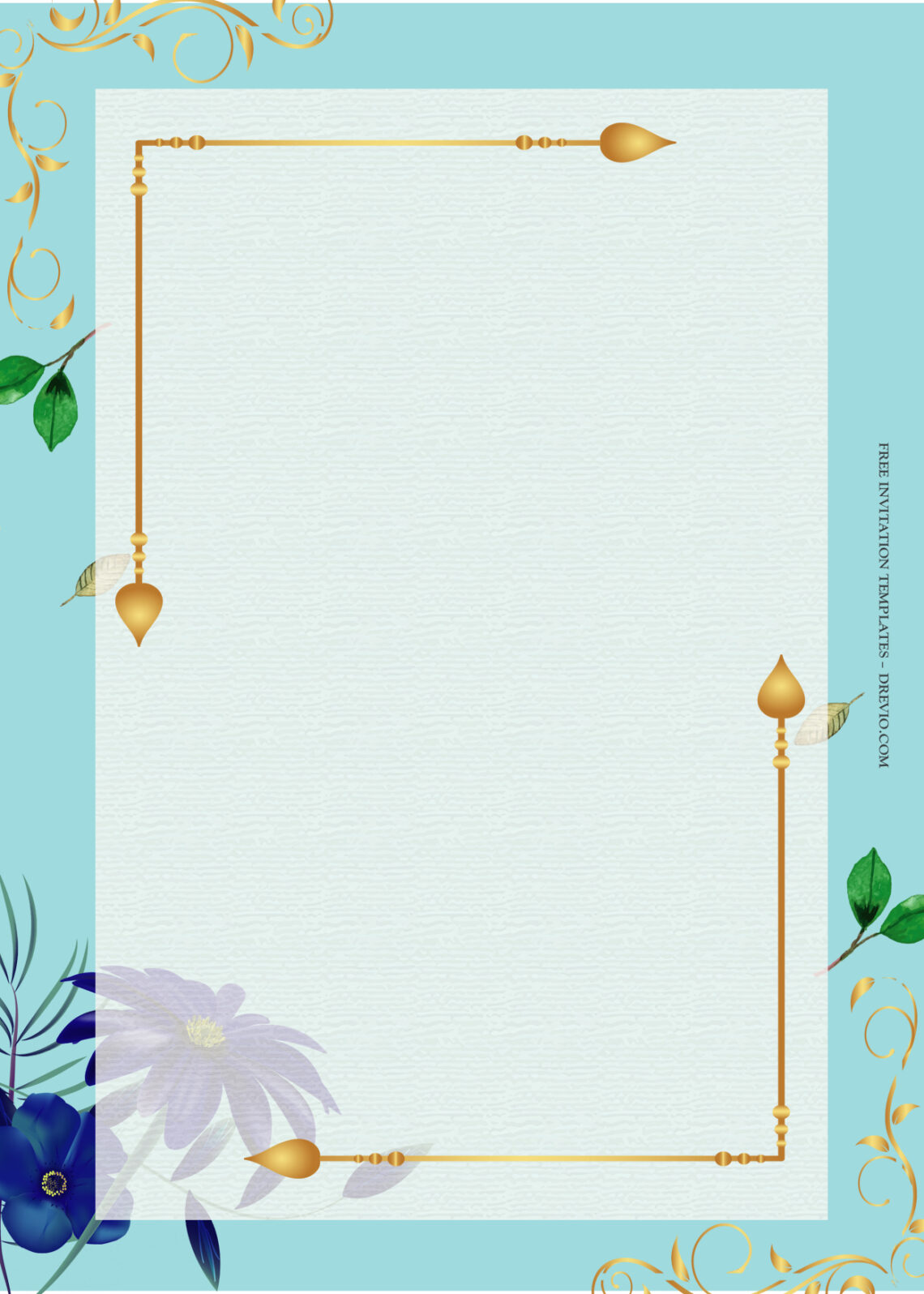 9+ Blue Freedom Gold Floral Wedding Invitation Templates | Download ...