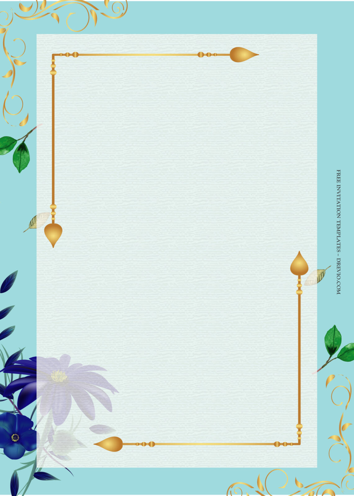 9+ Blue Freedom Gold Floral Wedding Invitation Templates | Download ...