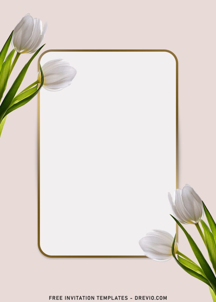 9+ Intimate Minimalist Floral Tulips Wedding Invitation Templates with gold frame