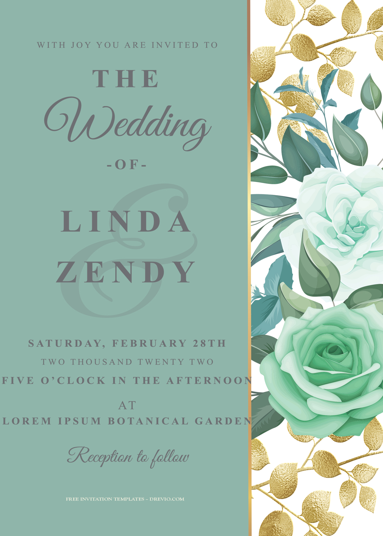 9+ Green Roses Floral Gold Wedding Invitation Templates Title