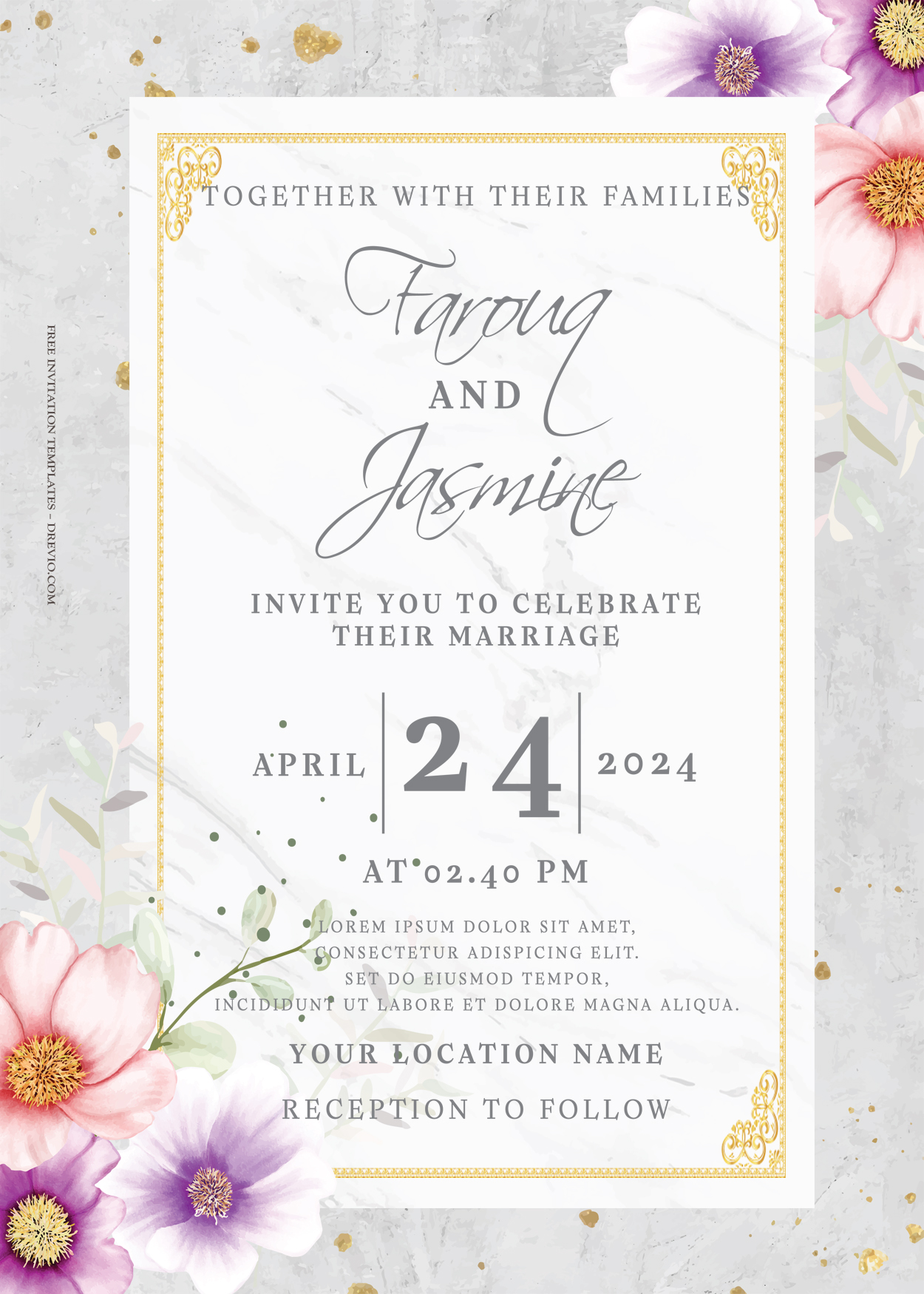9+ Love On Floral Gold Wedding Invitation Templates Title