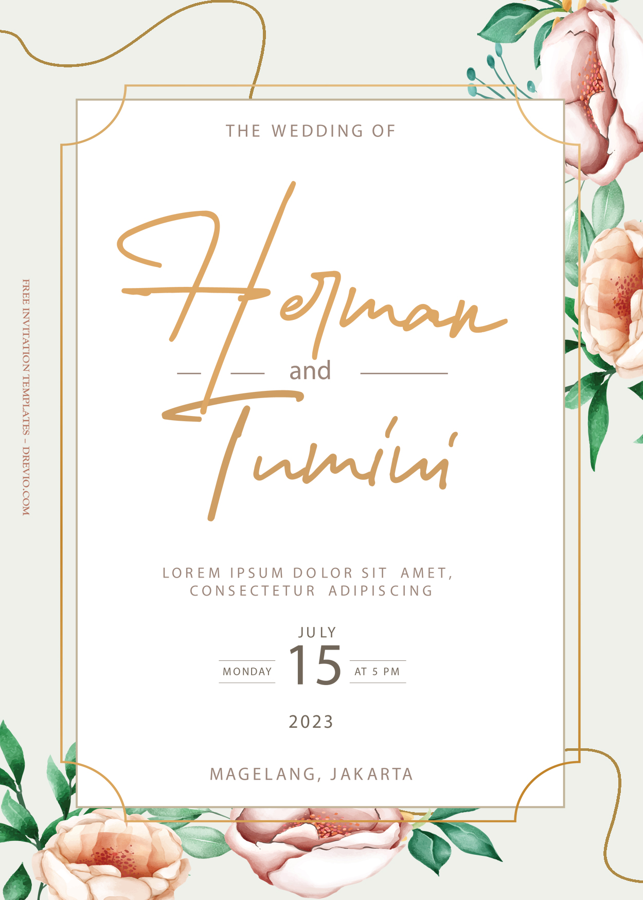 9+ Orange Peonies Floral Gold Wedding Invitation Templates Title