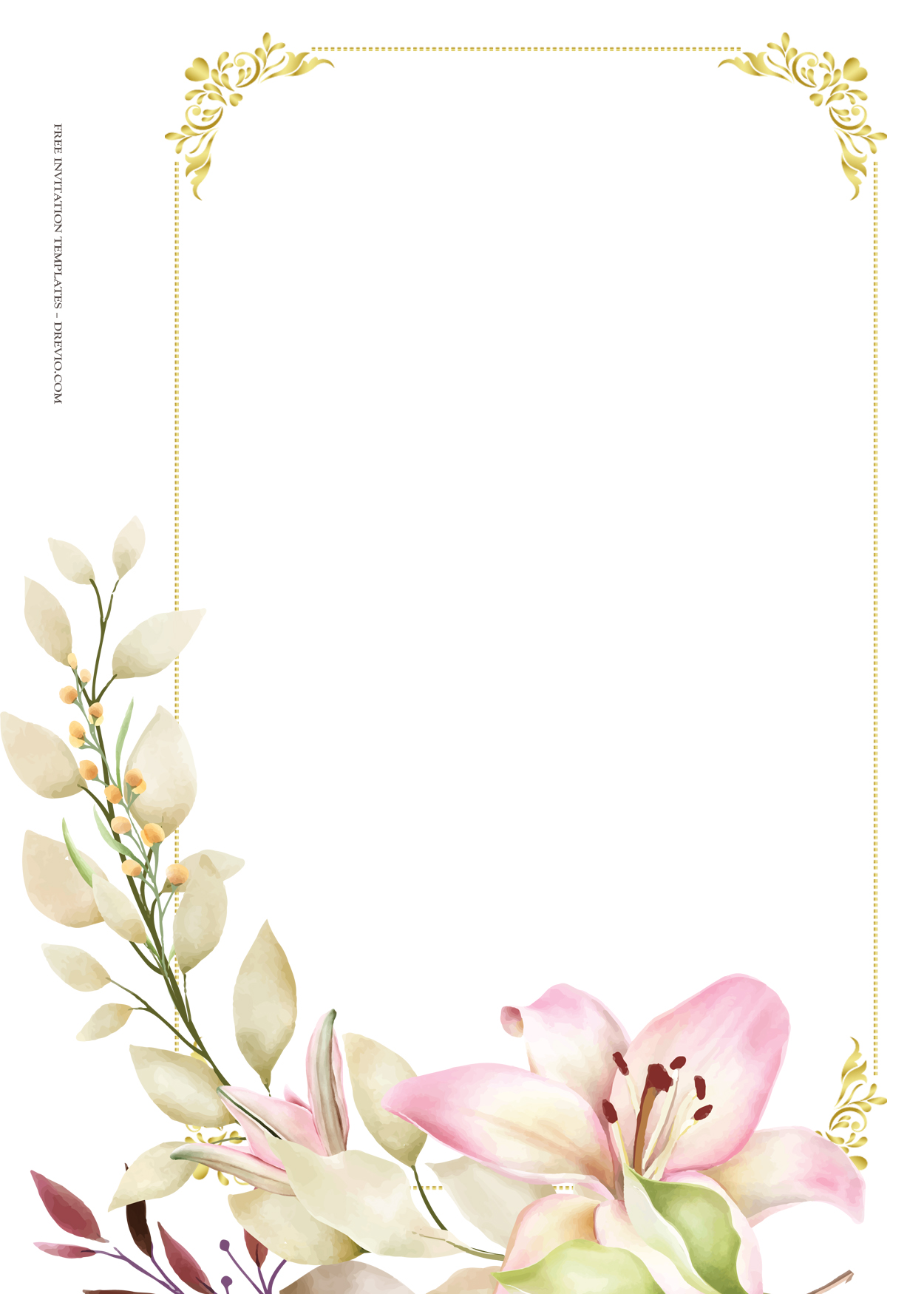 9+ Pink Lily Floral Gold Wedding Invitation Templates Sive