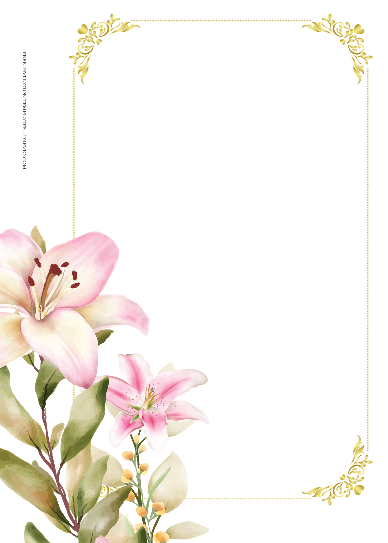 9+ Pink Lily Floral Gold Wedding Invitation Templates Four