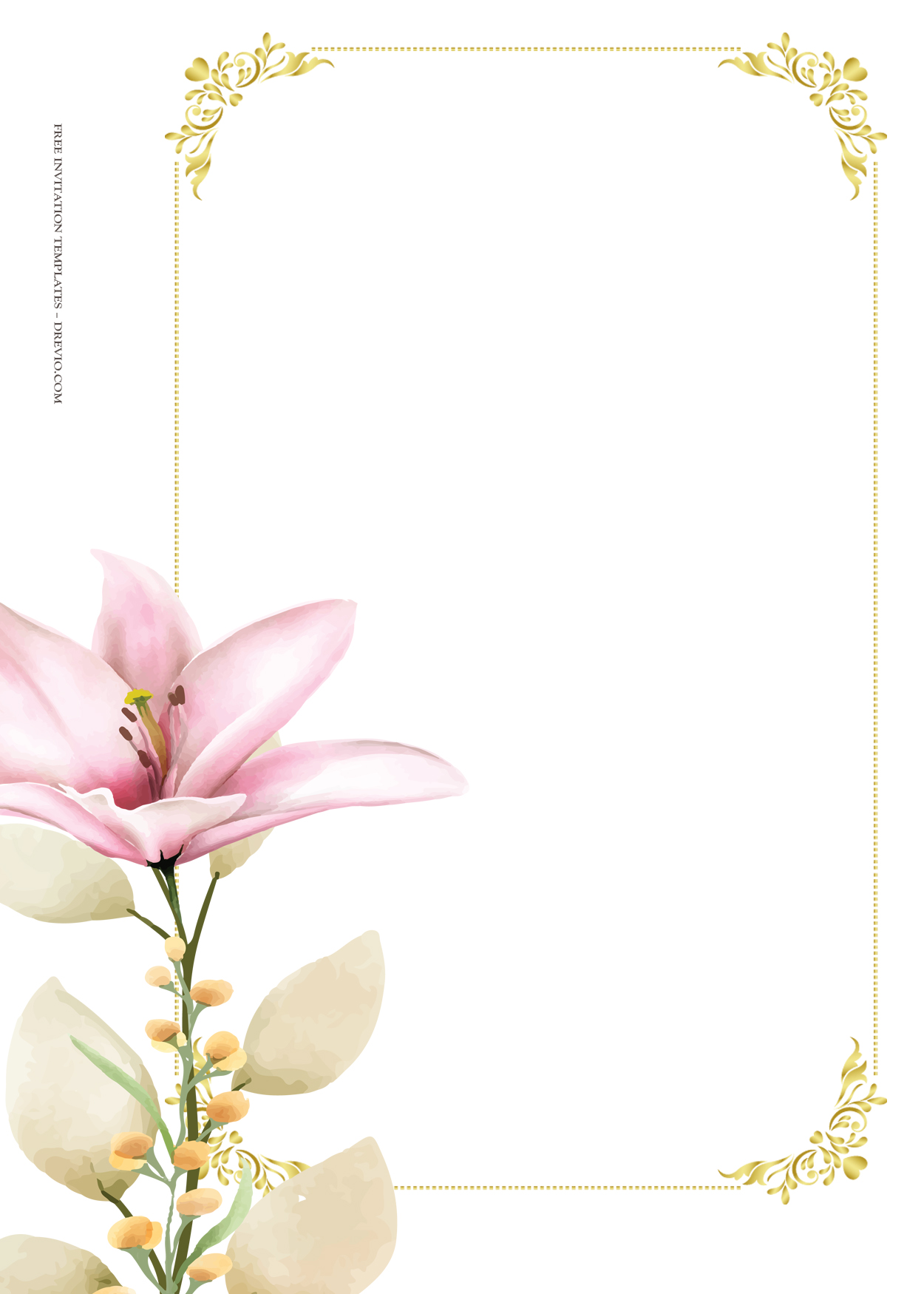 9+ Pink Lily Floral Gold Wedding Invitation Templates Three