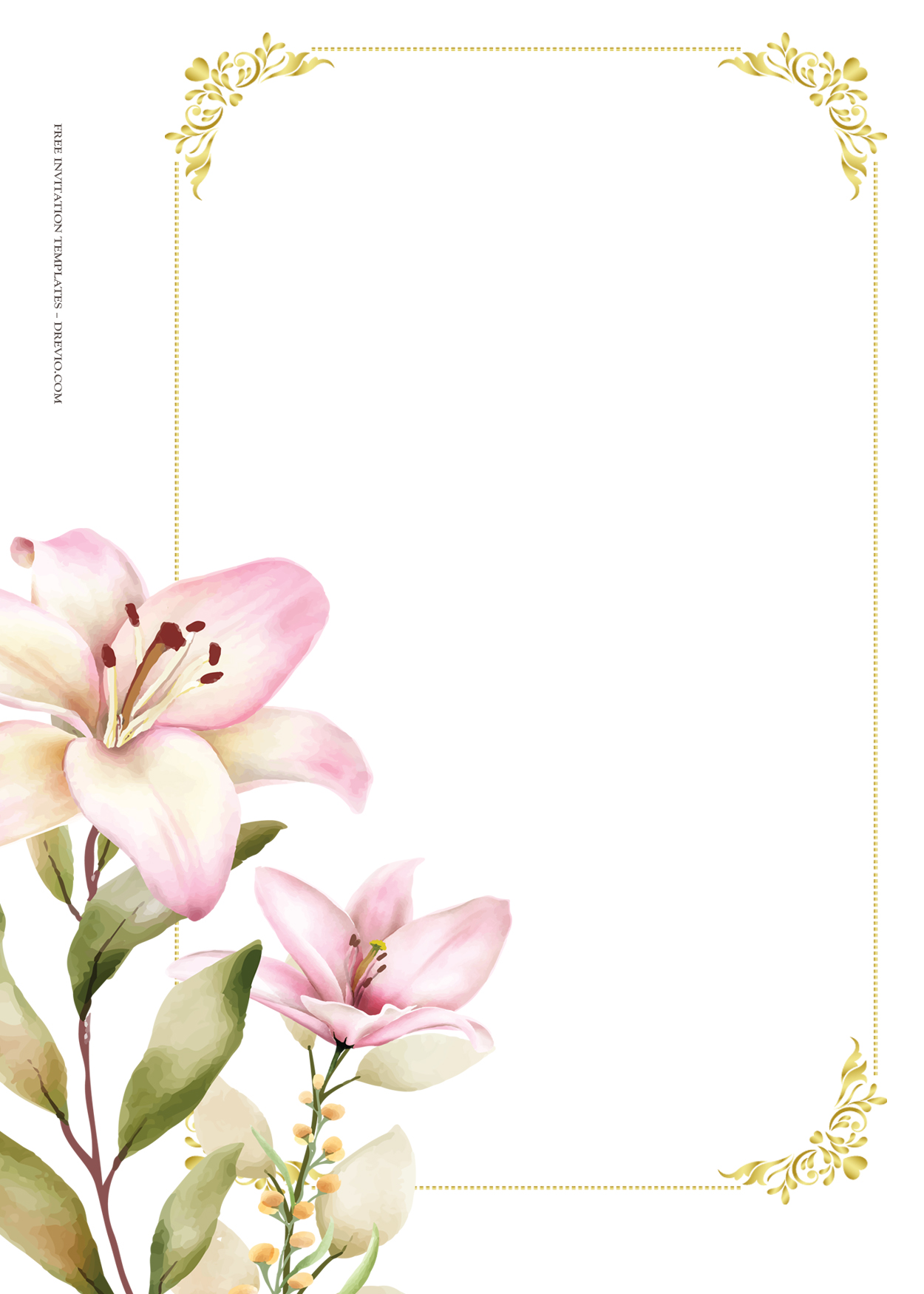 9+ Pink Lily Floral Gold Wedding Invitation Templates Two