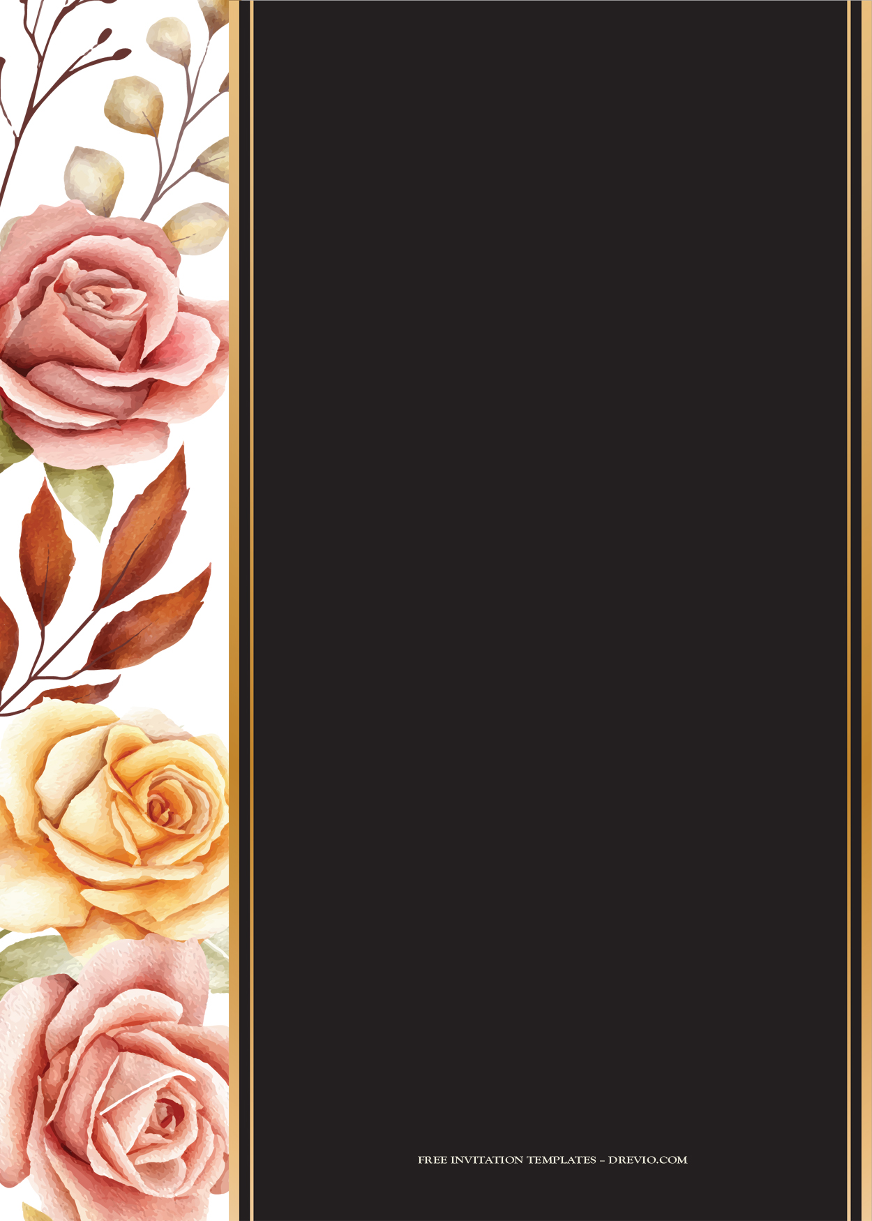 9+ Roses For Autumn Floral Gold Wedding Invitation Templates Three