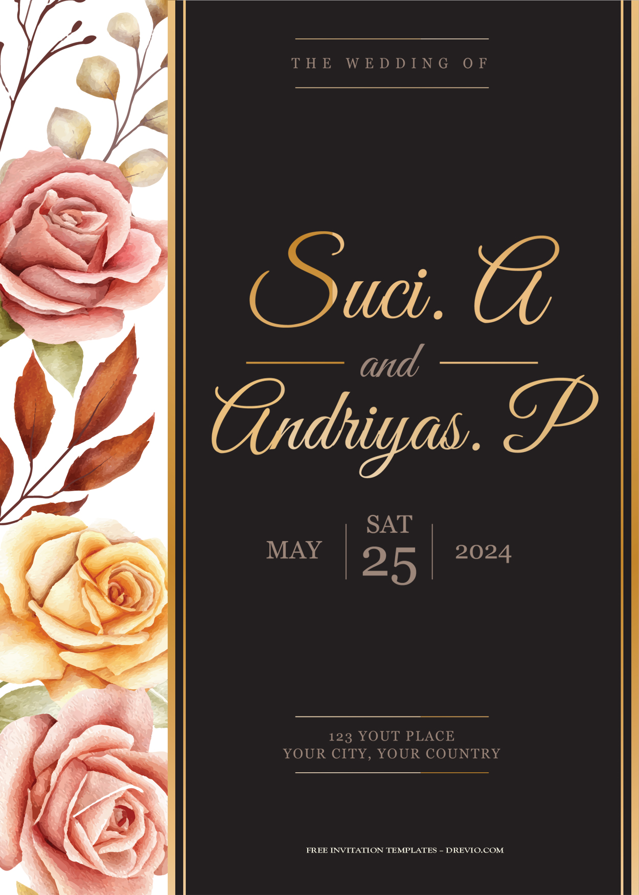 9+ Roses For Autumn Floral Gold Wedding Invitation Templates Title