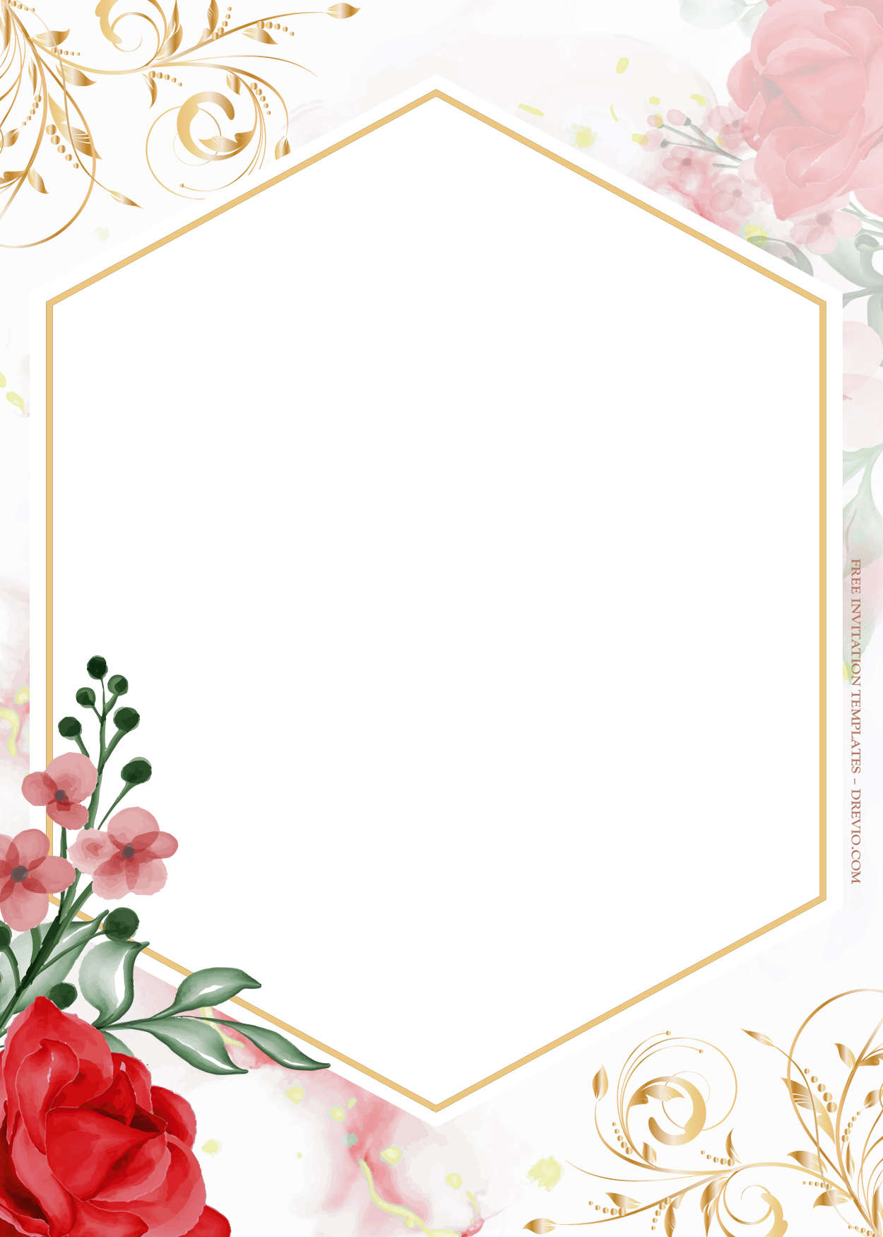 9+ Roses On Top Gold Floral Wedding Invitation Templates Three
