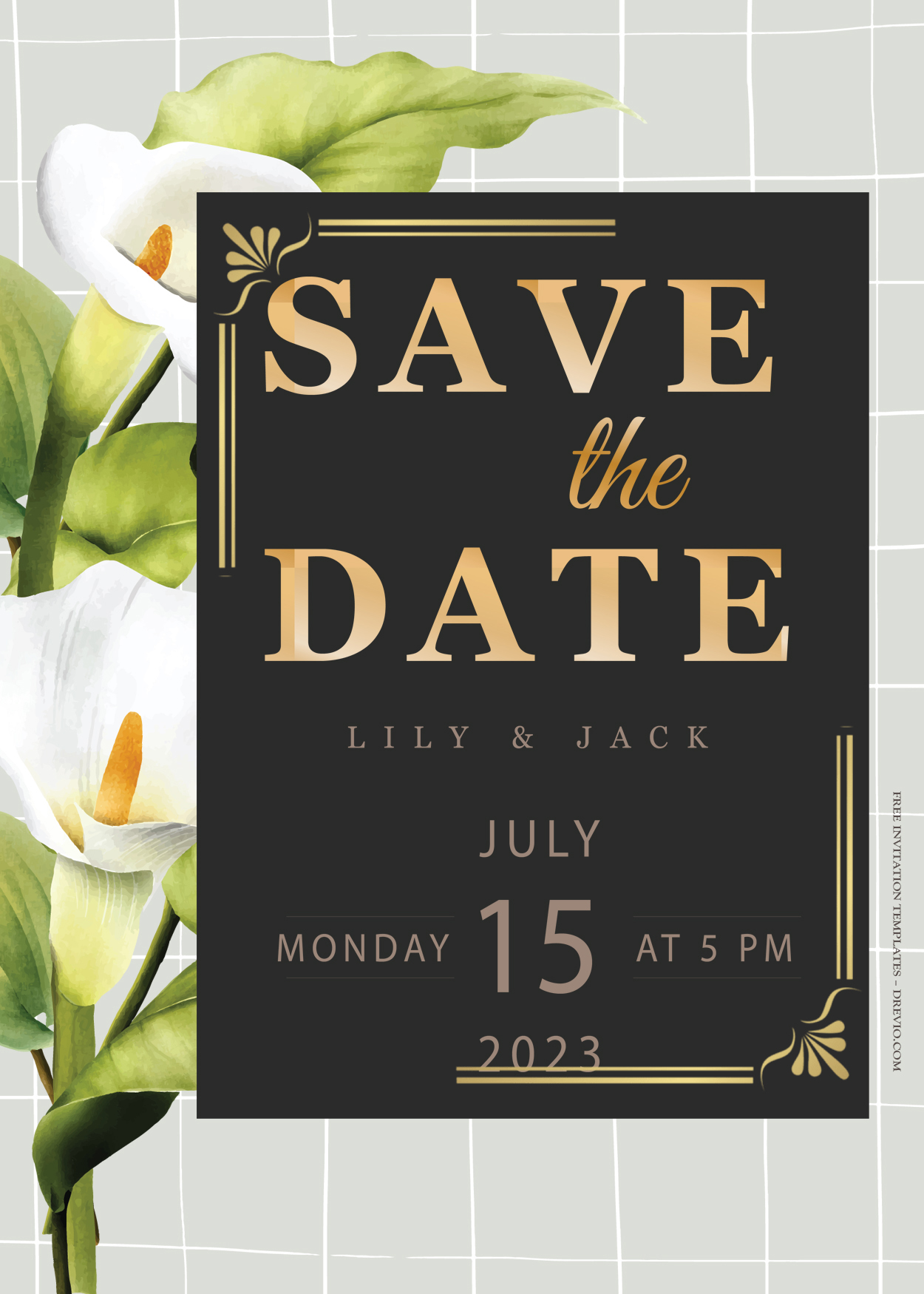 9+ White Lily Floral Gold Wedding Invitation Templates Title
