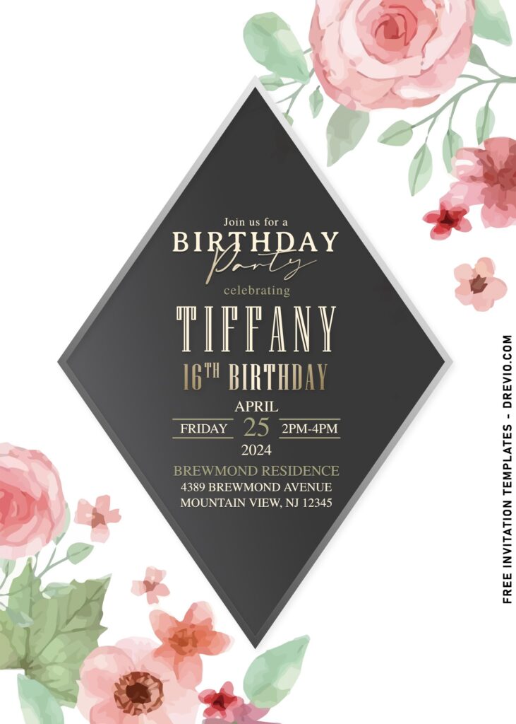 9+ Shimmering Colorful Floral Themed Birthday Invitation Templates with blush pink rose and ranunculus