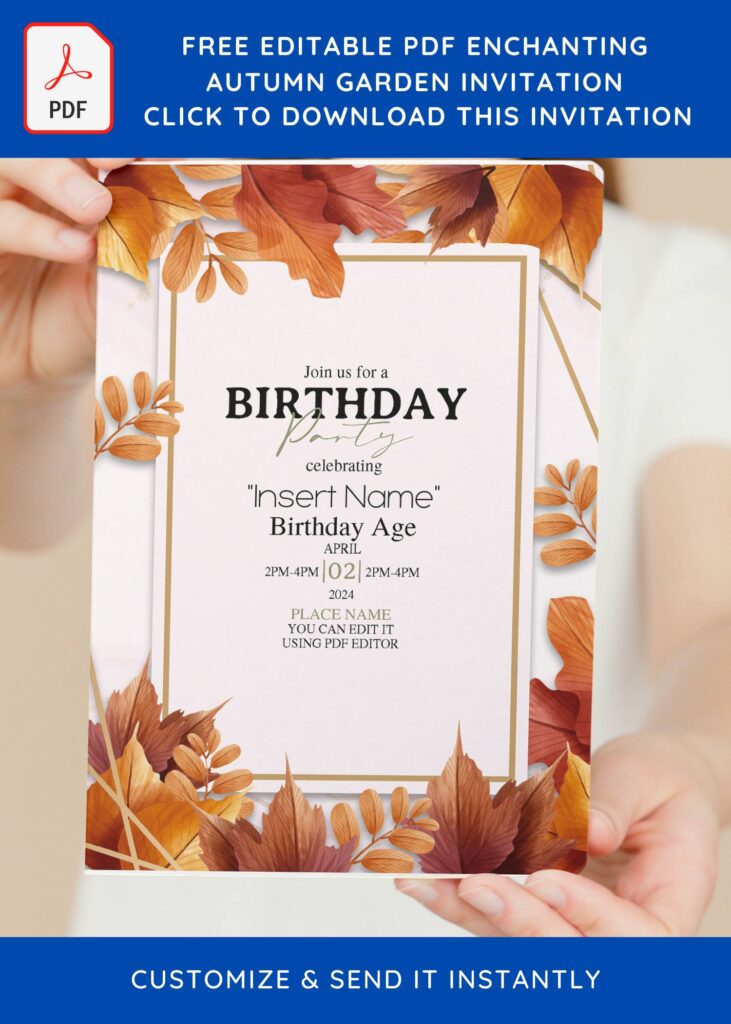 (Free Editable PDF) Enchanting Autumn Garden Birthday Invitation Templates