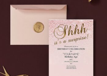 (Free Editable PDF) Fancy Gold Surprise Birthday Invitation Templates with elegant wording