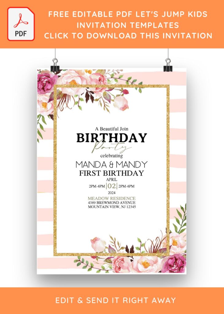 (Free Editable PDF) Gorgeous Minimalist Floral Invitation Templates with blush rose