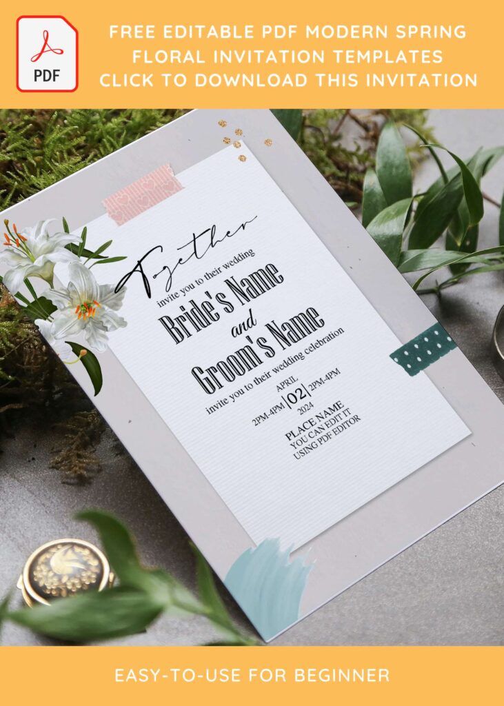 (Free Editable PDF) Cascading Rustic Blush Floral Invitation Templates with white blush lily