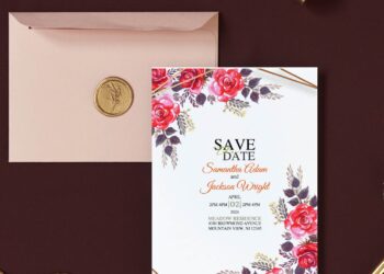 (Free Editable PDF) Romantic Rose Save The Date Invitation Templates with white background
