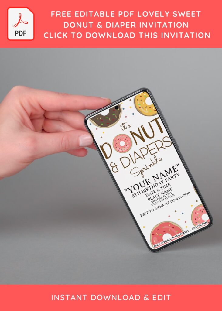 (Free Editable PDF) Lovely Donut And Diaper Invitation Templates with colorful text