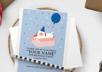 (Free Editable PDF) Lovely Cute Puppy Paw-Ty Birthday Invitation Templates with blue balloon