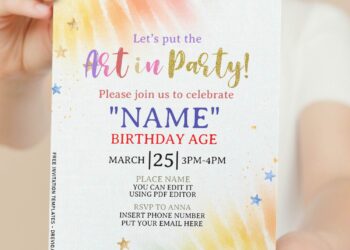 (Free Editable PDF) Colorful Tie Dye Art Party Invitation Templates with colorful text