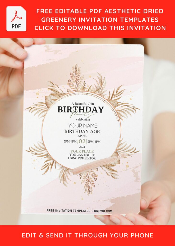 Invitation Template of (Free Editable PDF) Aesthetic Dried Greenery Invitation Templates 1