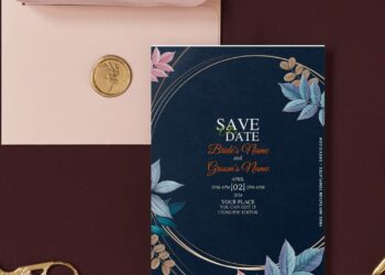 (Free Editable PDF) Botanical Garden Frame Wedding Invitation Templates with gold frame