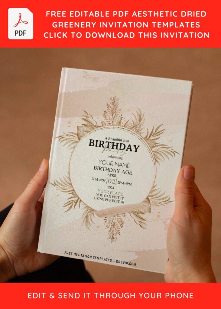 Invitation Template of (Free Editable PDF) Aesthetic Dried Greenery Invitation Templates 6