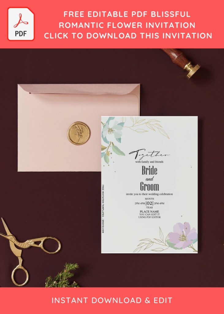 (Free Editable PDF) Blissful Romantic Floral Invitation Templates with blush pink floral