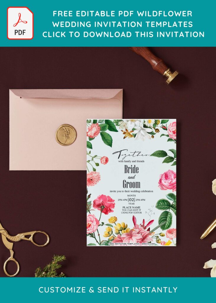 (Free Editable PDF) Beautiful Wildflower Save The Date Wedding Invitation Templates with wildflower